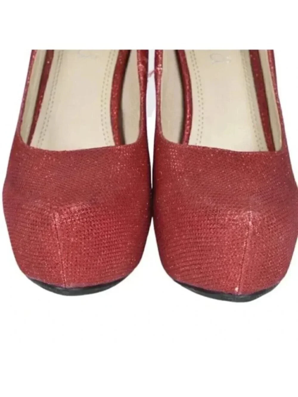 Brida Red Glitter Platform  Heels Stilettos Glitter Closed Toe Size 39 - Picture 5 of 12
